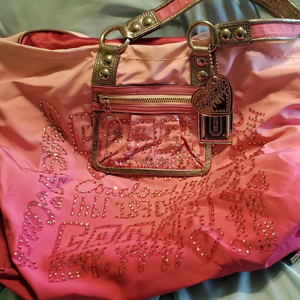 Large Pink Poppy Coach Tote Bag